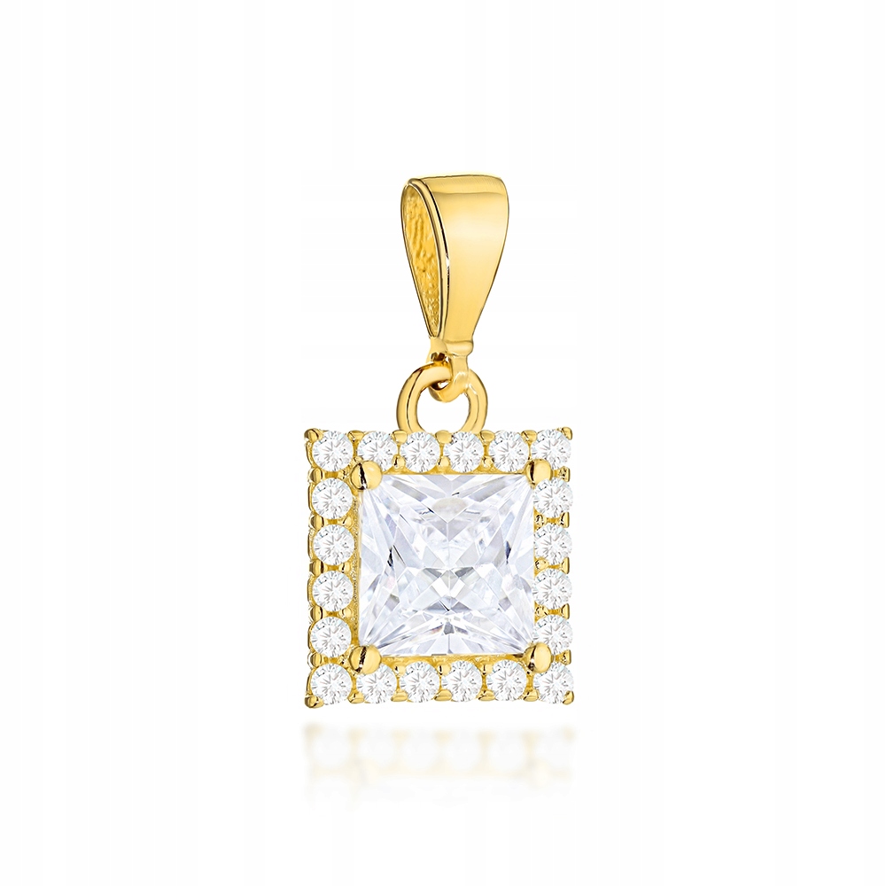 Zlatý přívěsek 585 s čtvercovým kamenem a zirkony, elegantní doplněk