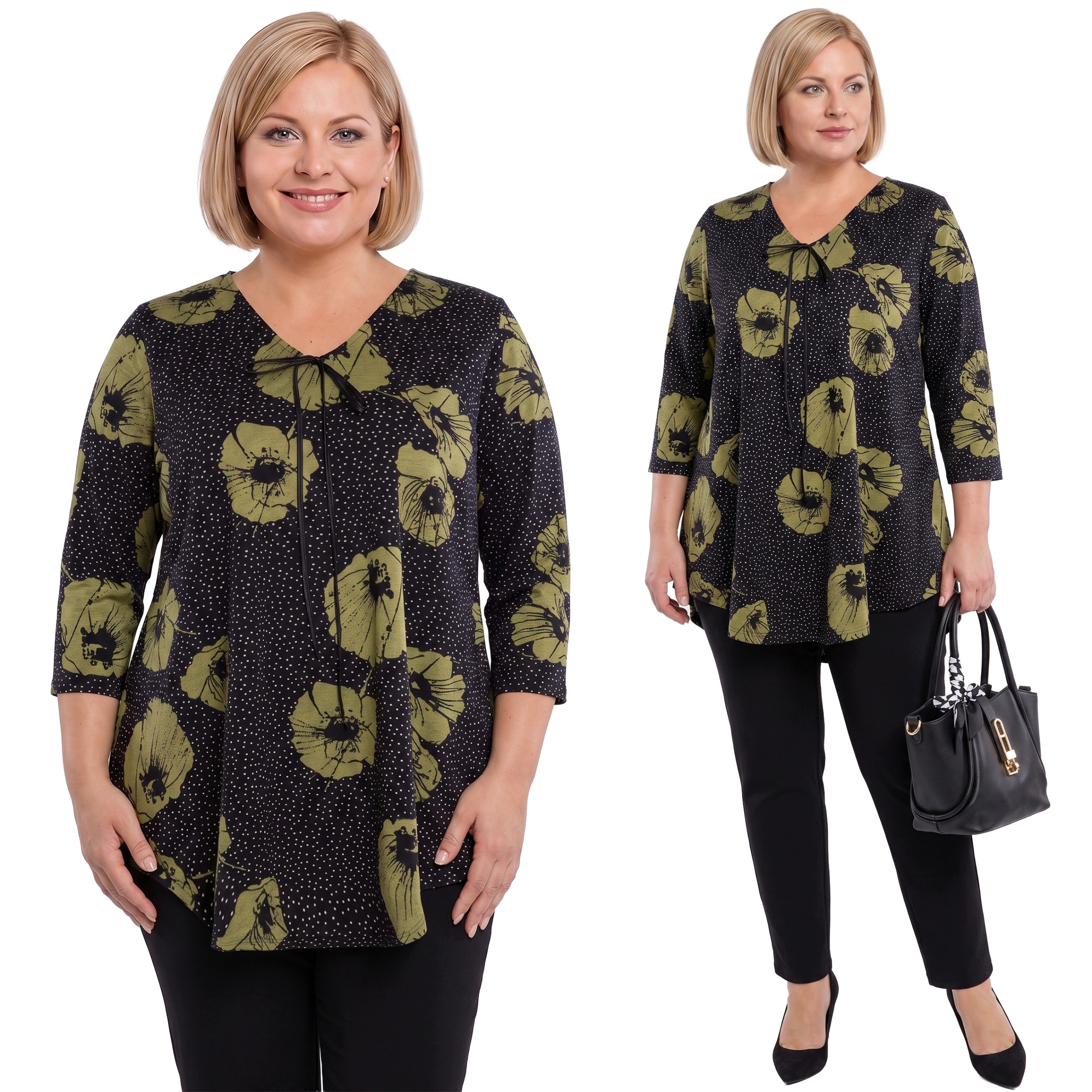 Černá tunika zelená maki plus size velikost 52/54