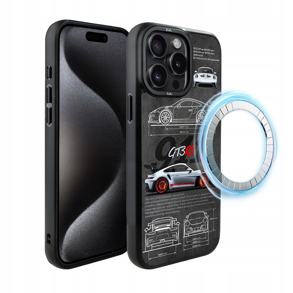 Pouzdro pro iPhone 15 Pro Ibizu DropGuard Matné s MagSafe, TechDrive, 911 GT3 Rs