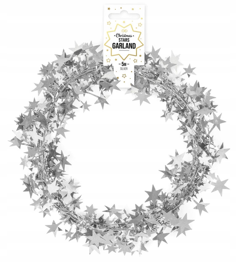 

Girlanda Łańcuch dekoracja gwiazdki Srebrna 5m