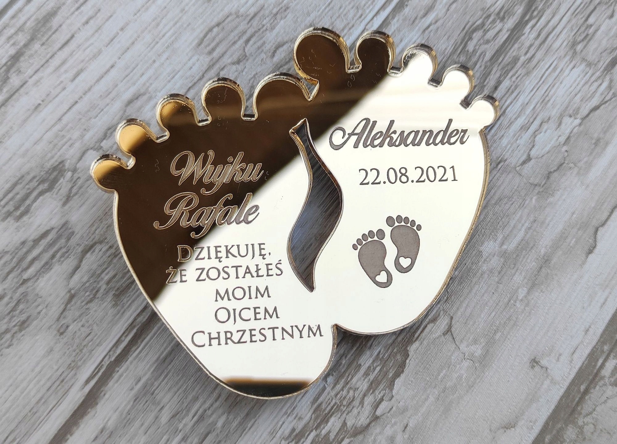 Podziękowane Chrzestnych ZŁOTO STÓPKI/Lustrzane Kolor złoty