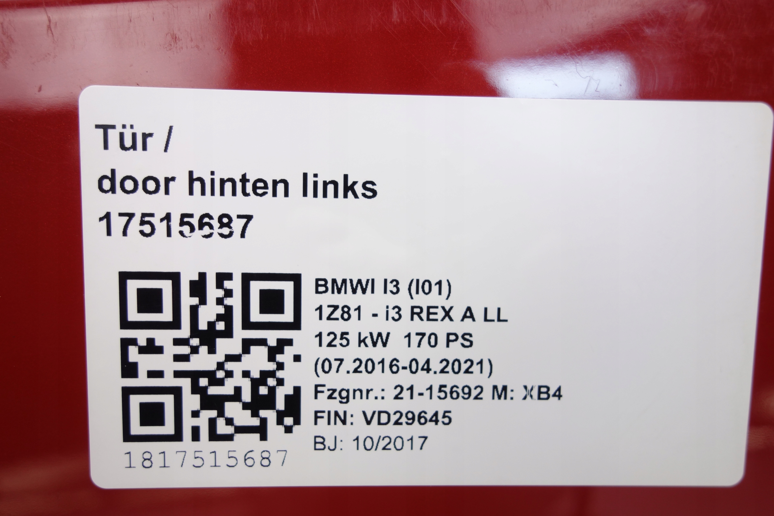 door left rear. BMW I3 LCI MELBOURNE ROT C32