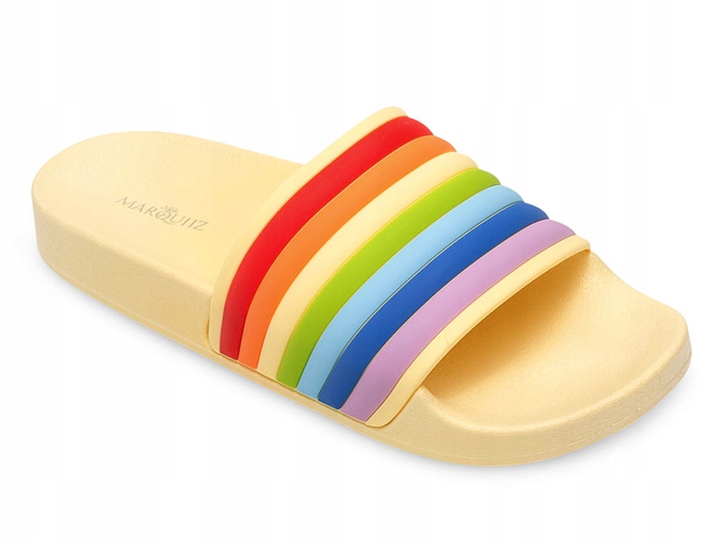 

Gumowe klapki w kolorowe paski Żółte plażowe 36