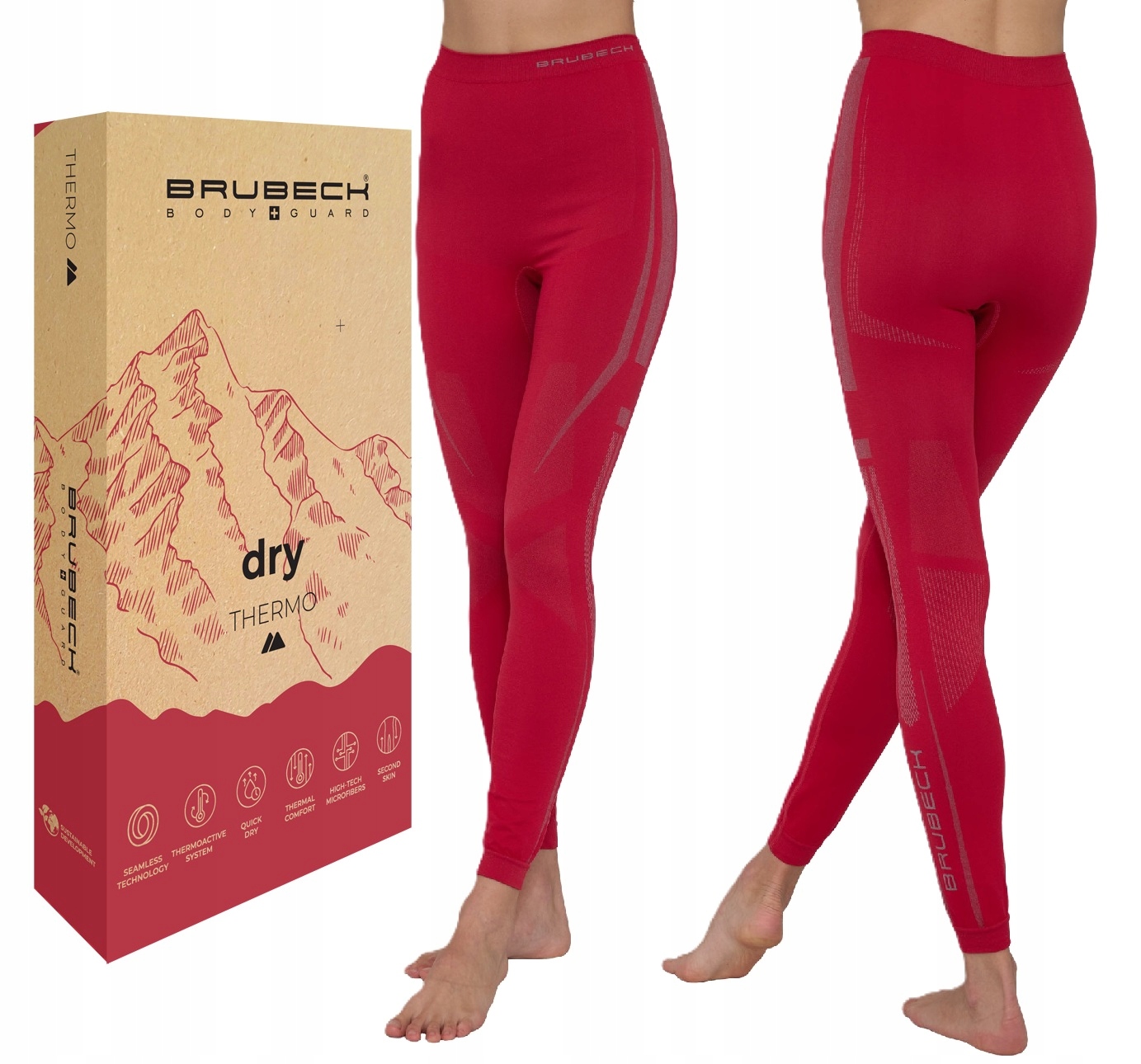 Damskie termoaktywne legginsy z długą nogawką DRY Brubeck malinowy/szary