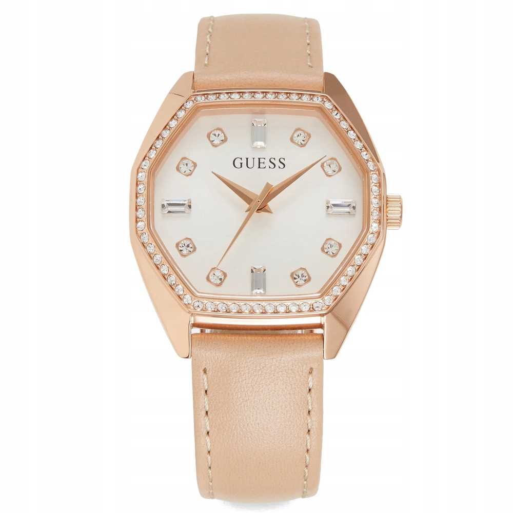 Guess Dámské růžovozlaté hodinky s krémovým řemínkem GW0688L3