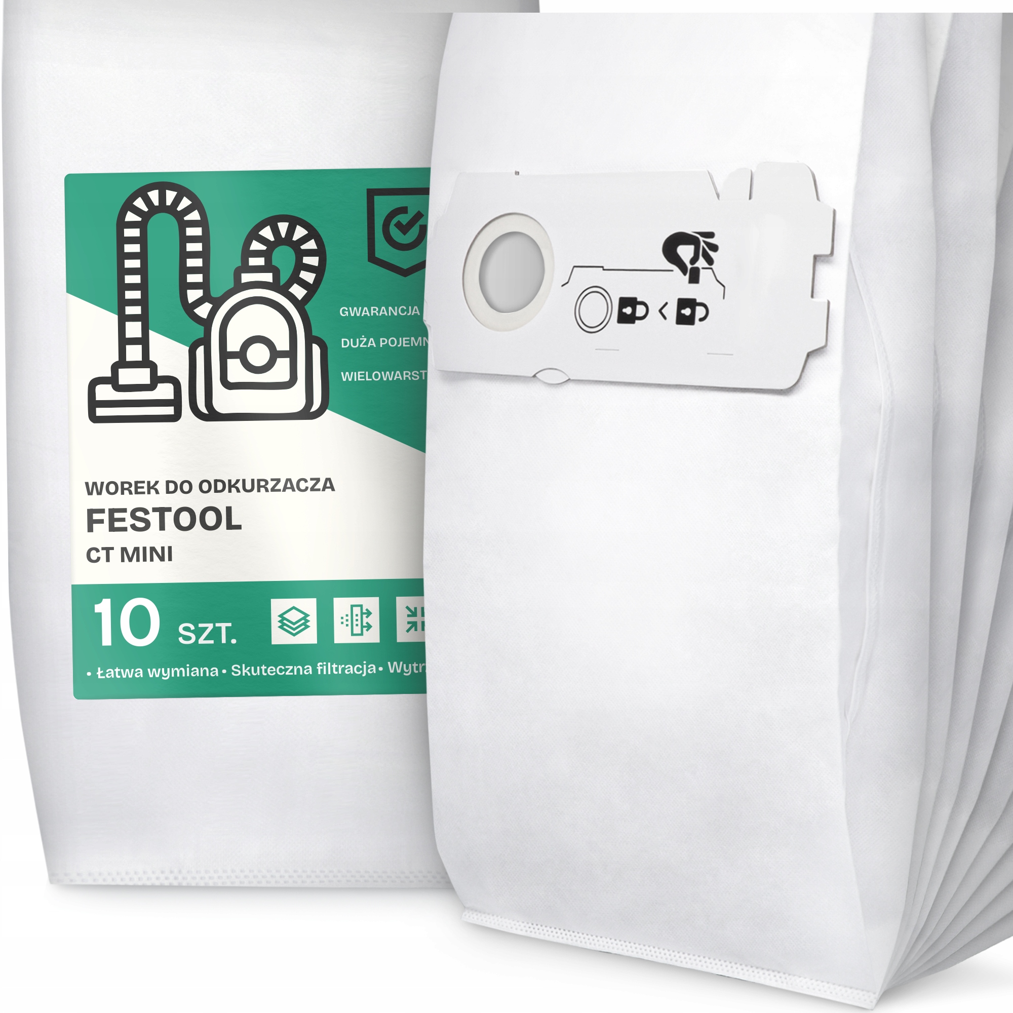 10 x Sáček Do Vysavače Festool Ct Mini Syntetický Textilní Sáčky G9-W