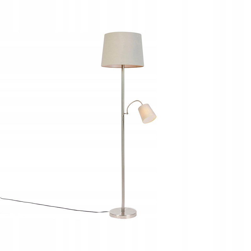 

Klasyczna lampa podłogowa stal klosz szary z elas