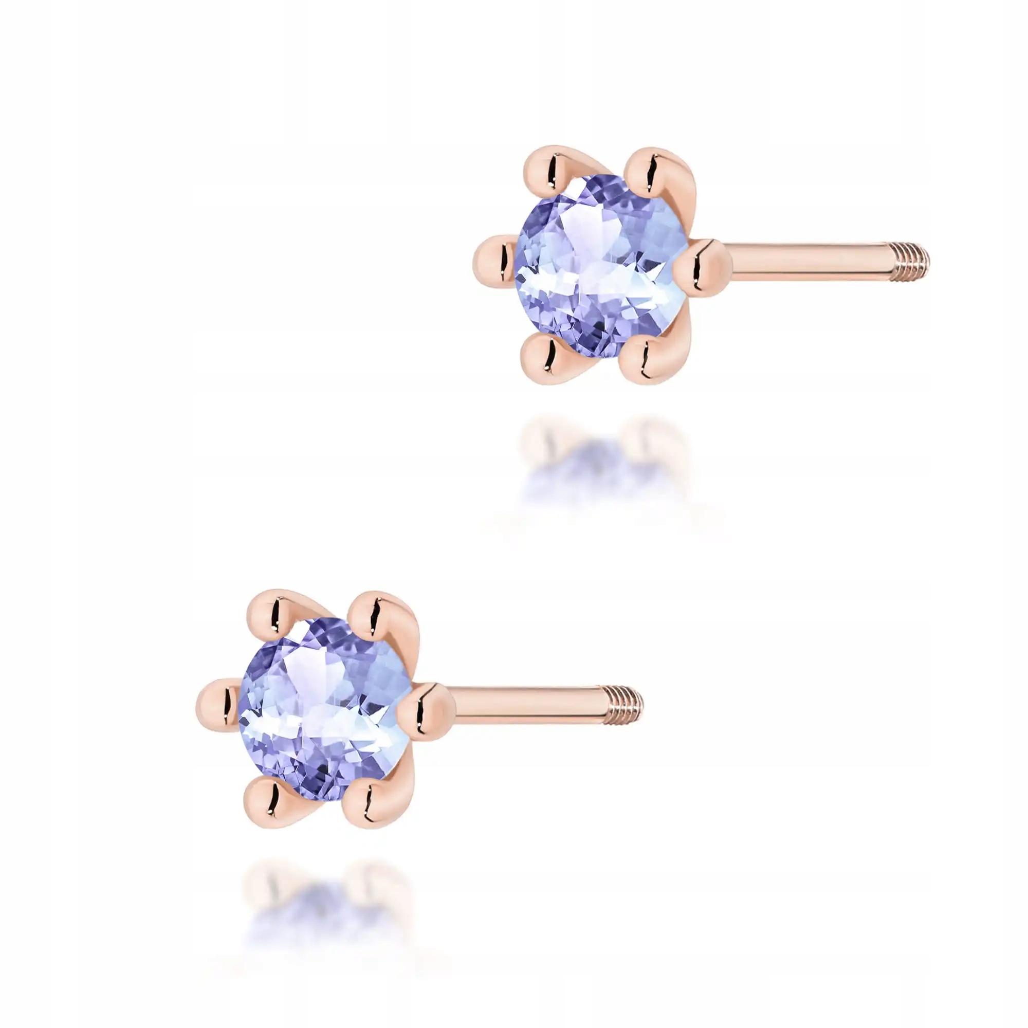 Náušnice dámské zlaté 585 s tanzanitem 0,15 ct růžové zlato elegantní 14kt