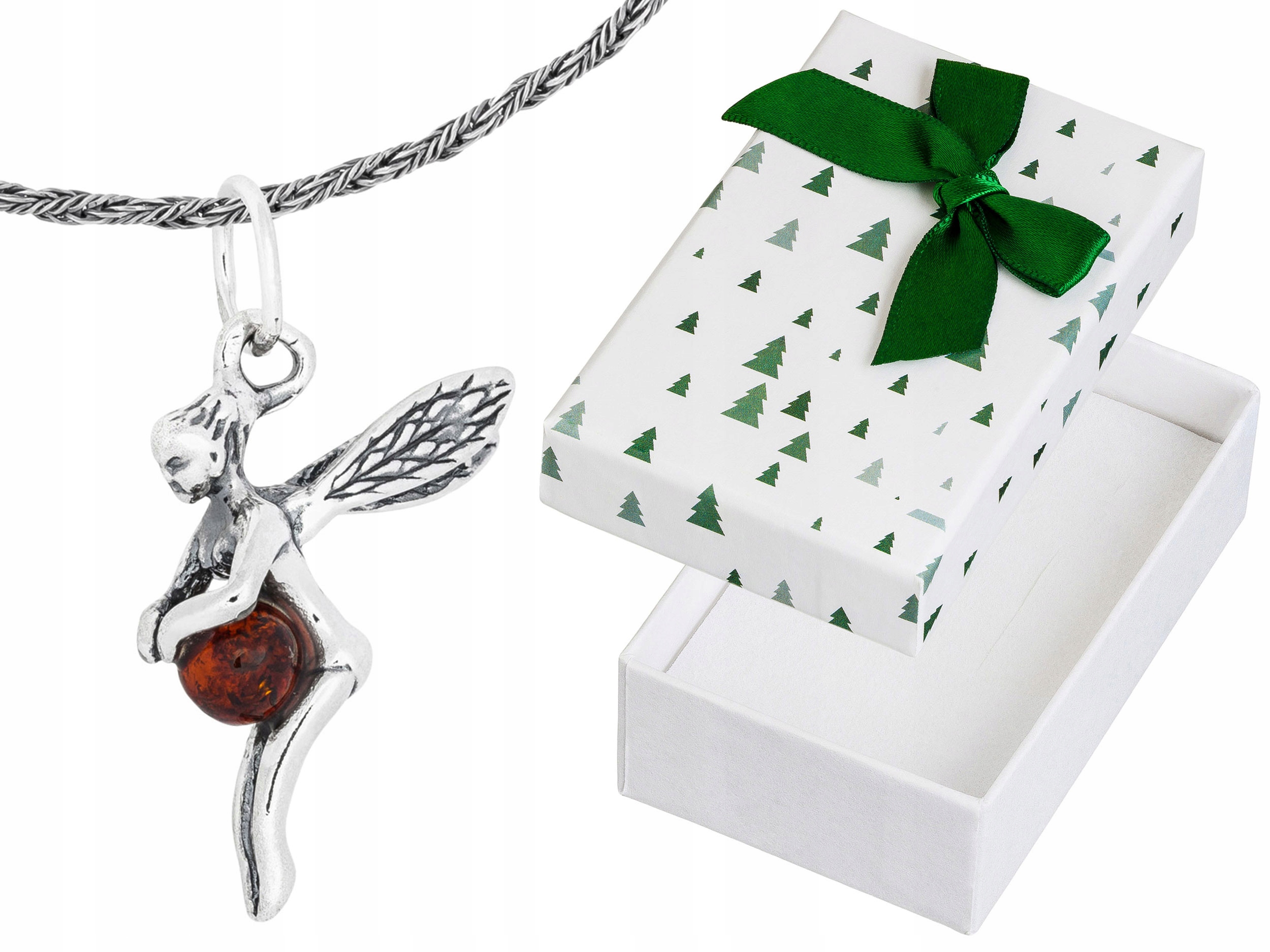 Malý Stříbrný Náhrdelník Elf s Jantarem Víla Jantar Krátký Choker 40 cm