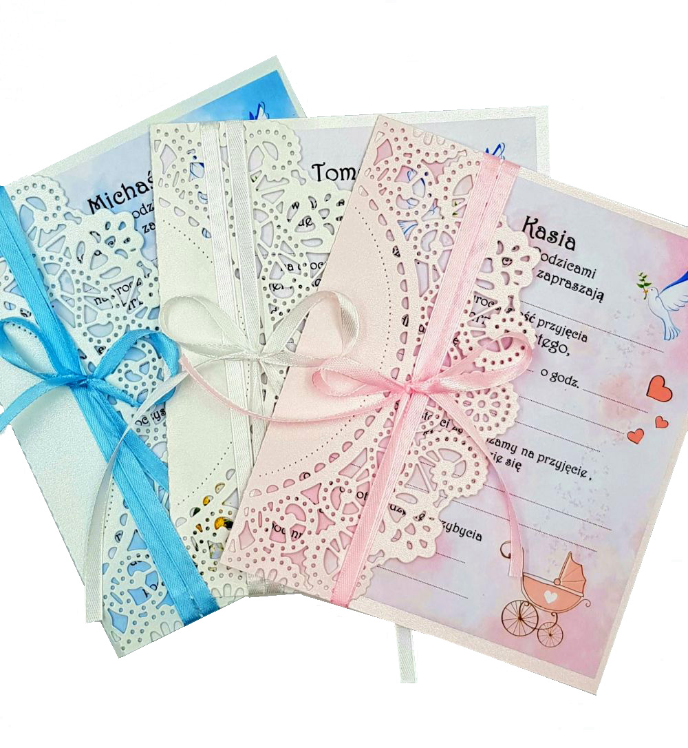ZAPROSZENIA CHRZEST CHŁOPCA DZIEWCZYNKI BIEL BIAŁE