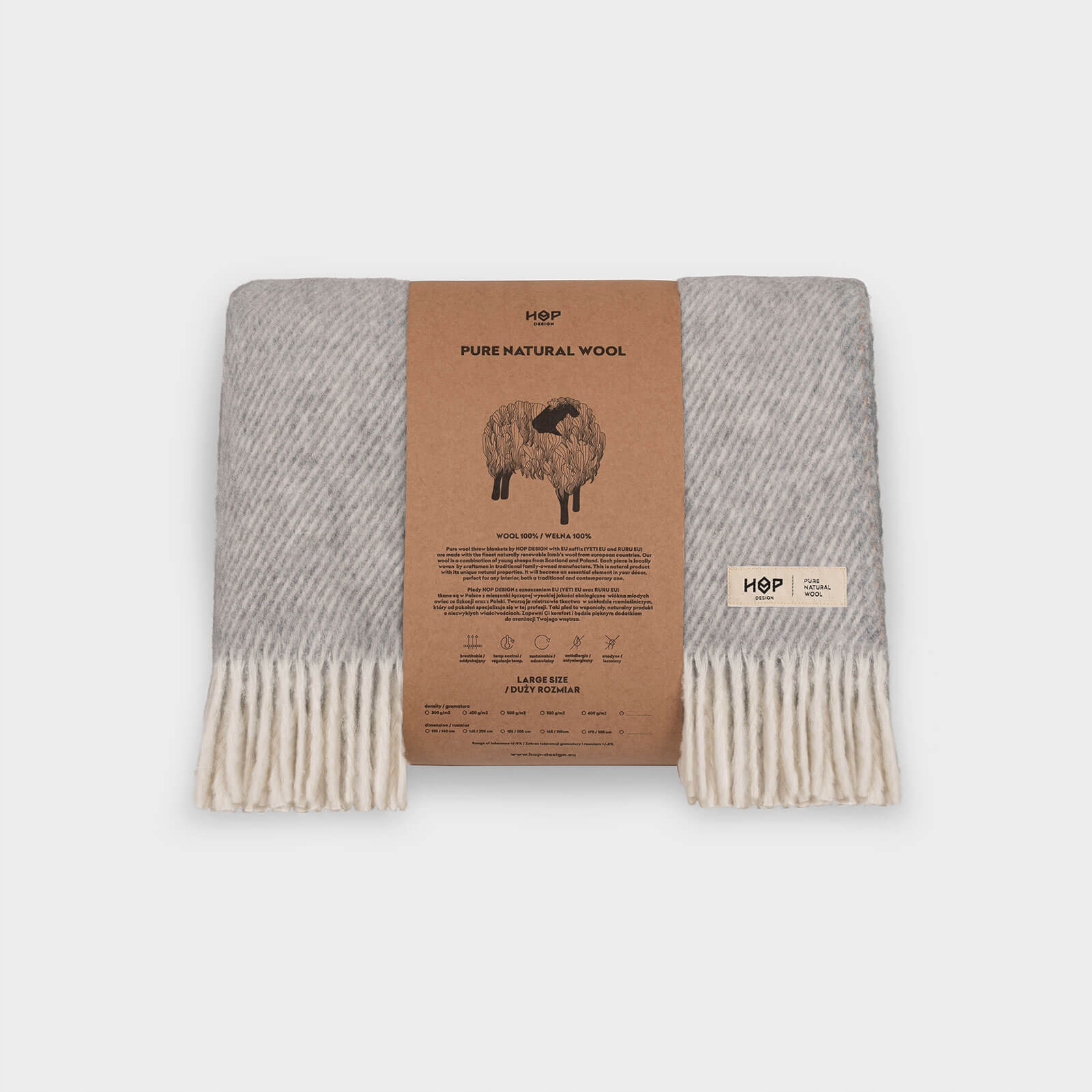 Koc wełniany ALPAK od HOP DESIGN - szary prążek