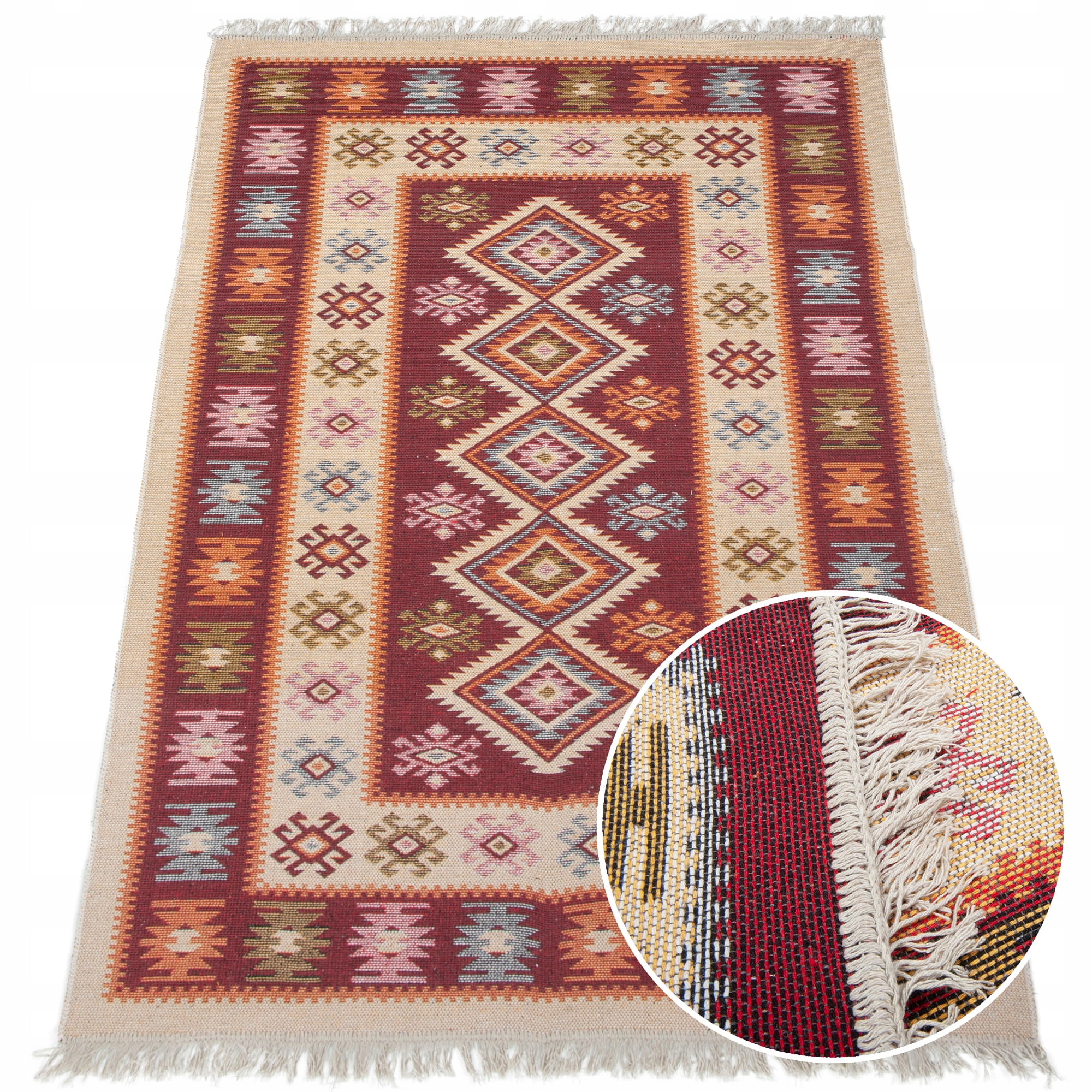 

Dywan kilim tkany dwustronny wzór 120x180 cm bordo