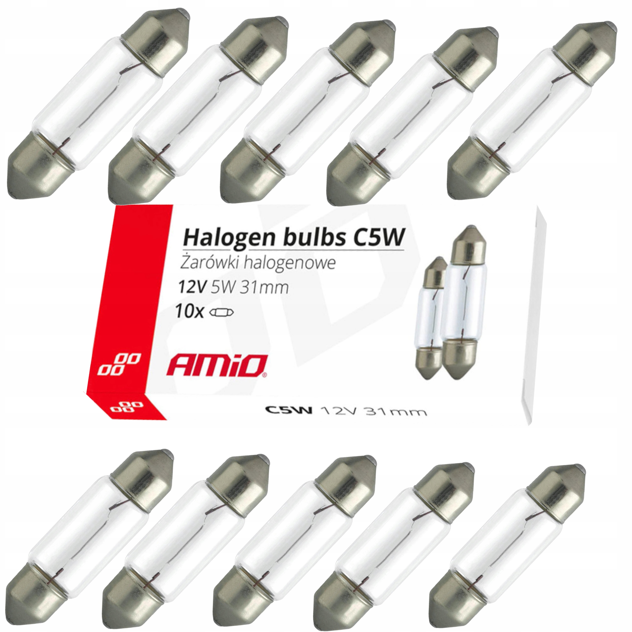 10x Żarówki halogenowe C5W Festoon 31mm 12V 10szt. AMIO-02553