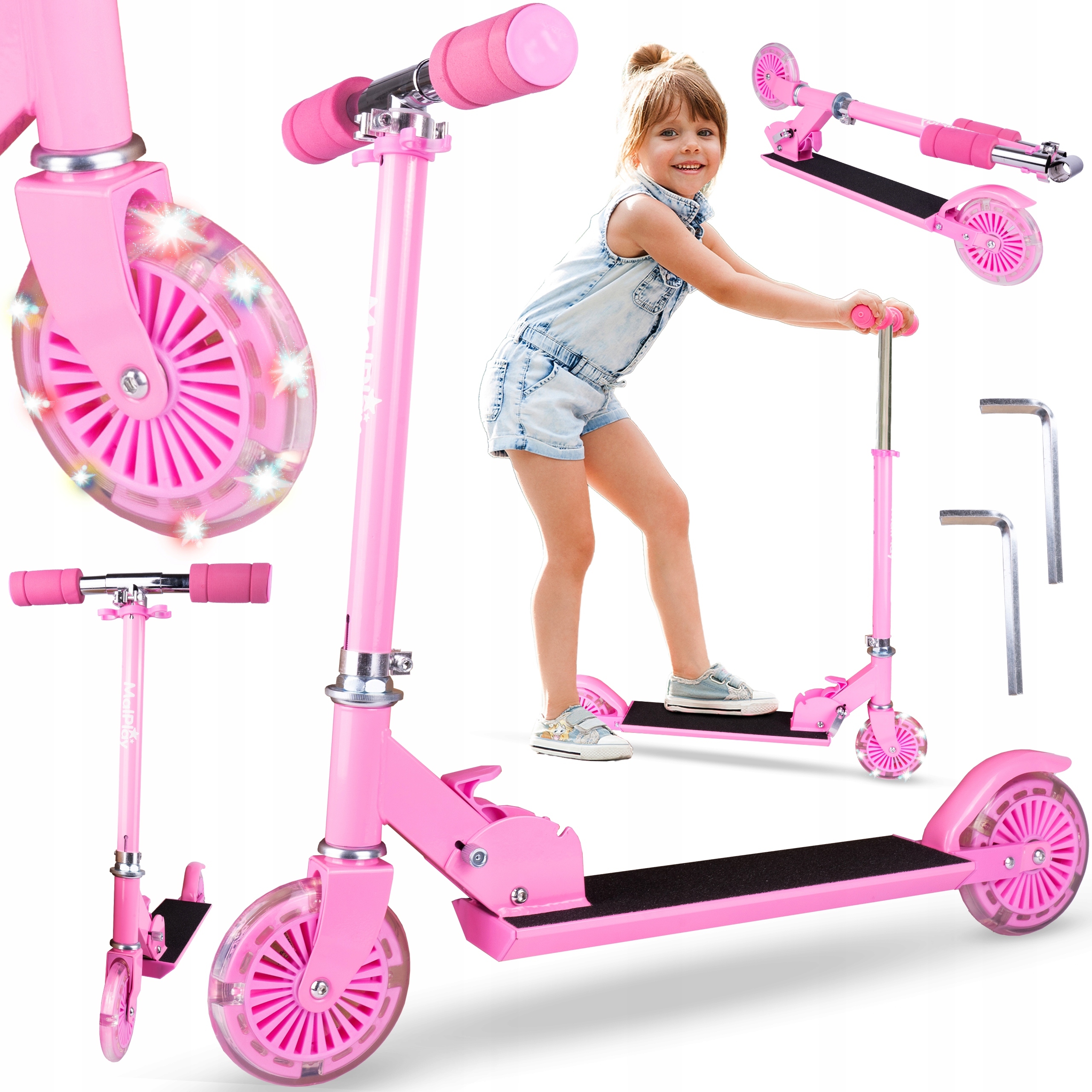 HULAJNOGA 2 KOŁA ŚWIECĄCE LED RÓŻOWA REGULACJA WYSOKOŚCI HAMULEC SKŁADANA