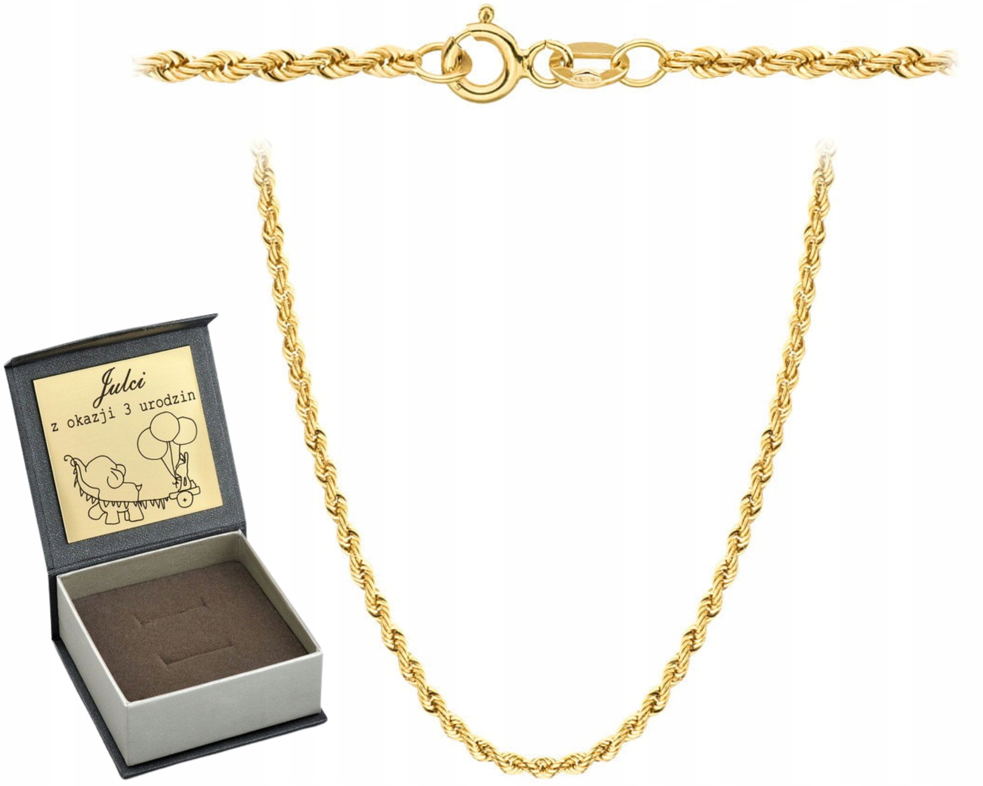 Zlatý Řetízek S Kroucením Korda 50 CM Jako Dárek Gravírování Elegantní