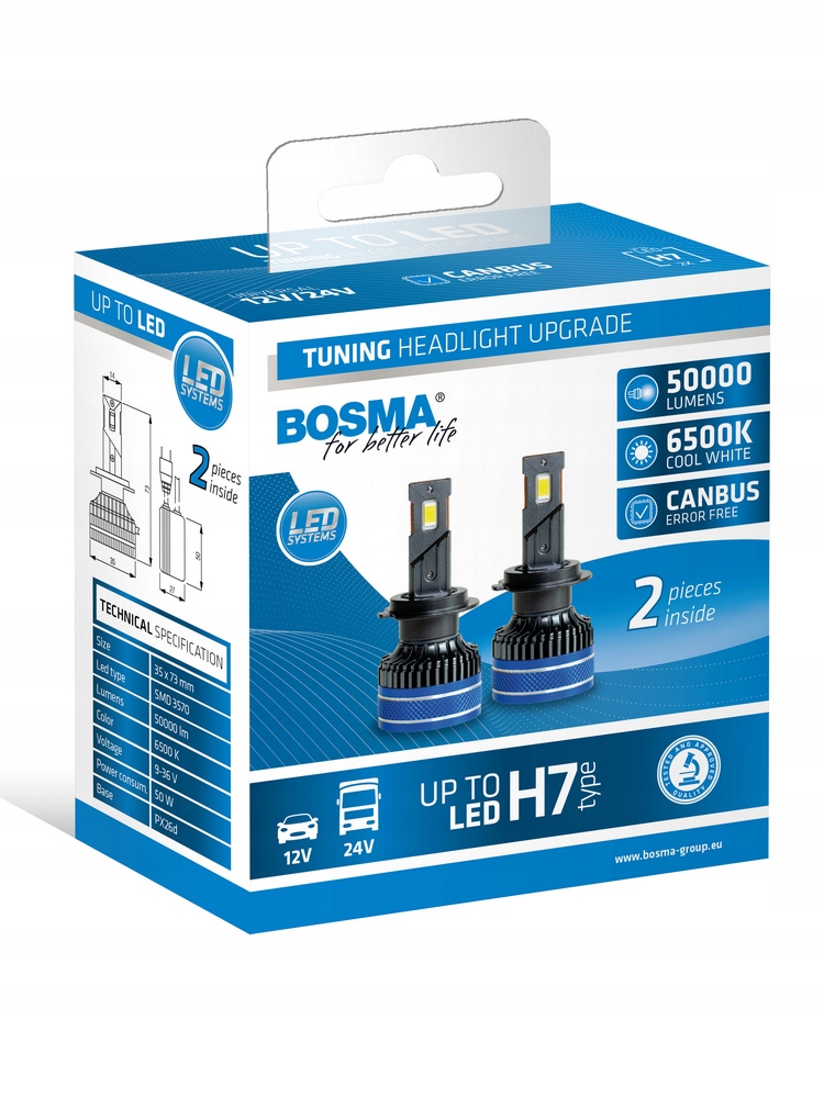 Up To Led H7 6500K 50000LM Bez Canbusu 7640 Bosma