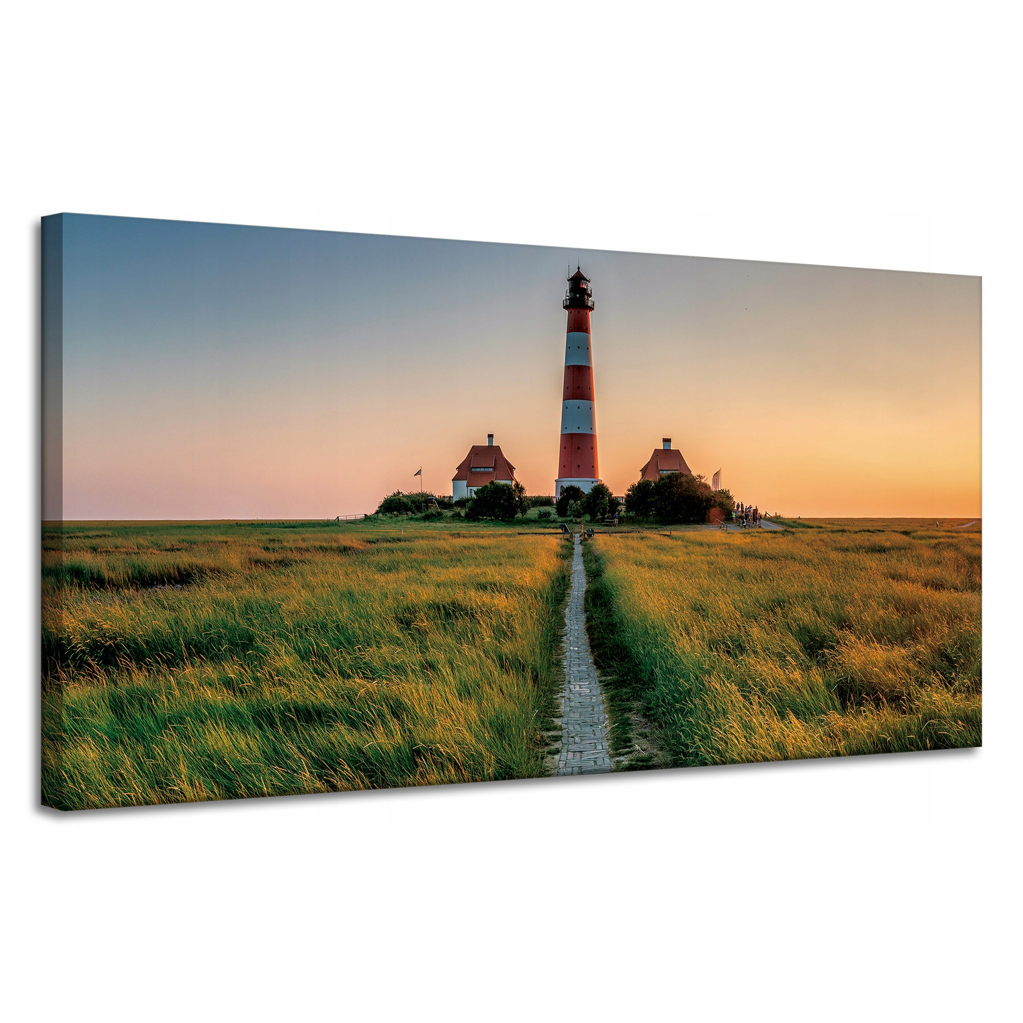 Obraz na plátně Městečko Maják Bílo-červený Západ Slunce 120x60 cm