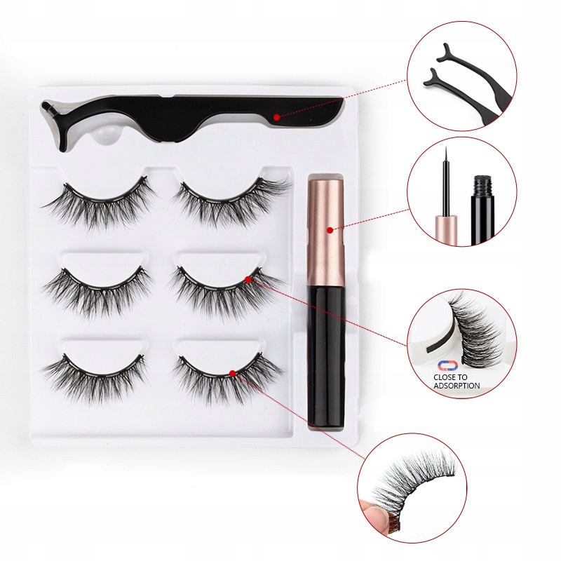 SZTUCZNE RZĘSY MAGNETYCZNE DŁUGIE + PĘSETA + EYELINER - ORYGINALNE Marka Cocospa