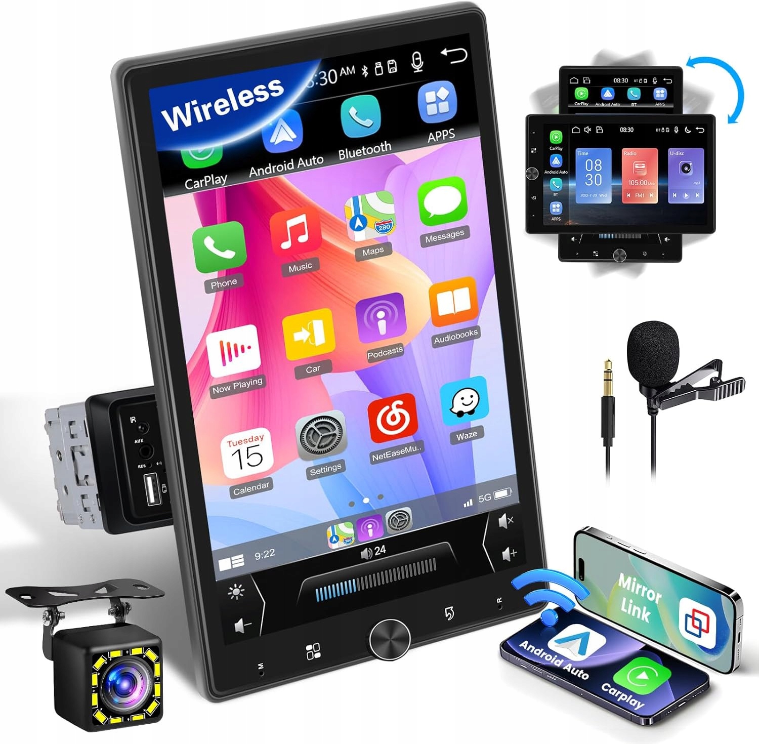 Automobilové rádio Inefala 1Din Stereo CarPlay s otočným univerzálnym displejom