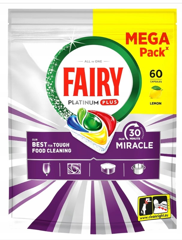 Fairy Platinum Plus kapsułki do zmywarki szybki cykl 30 minut 60 sztuk