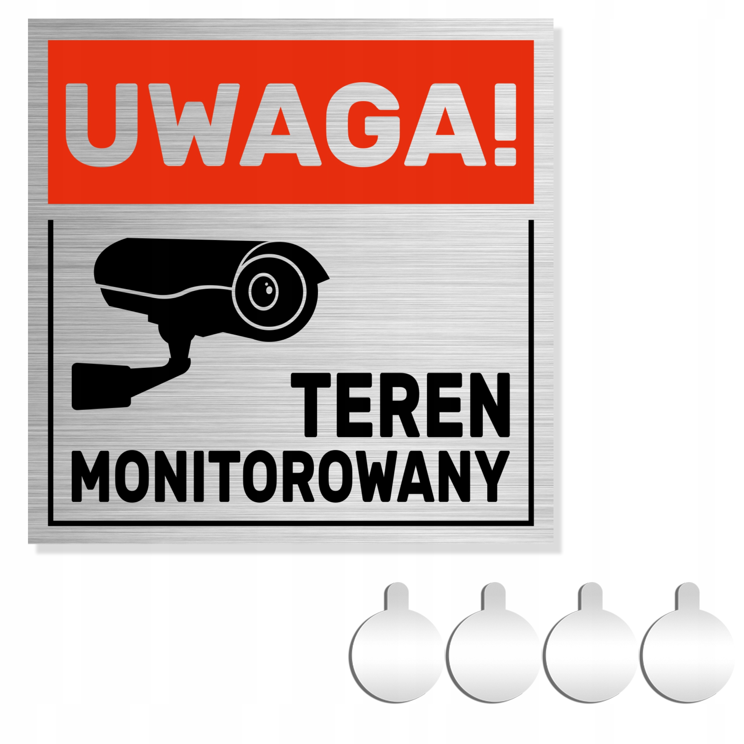 NIERDZEWNA Tabliczka na drzwi/ścianę UWAGA TEREN MONITOROWANY 10x10 Alu.