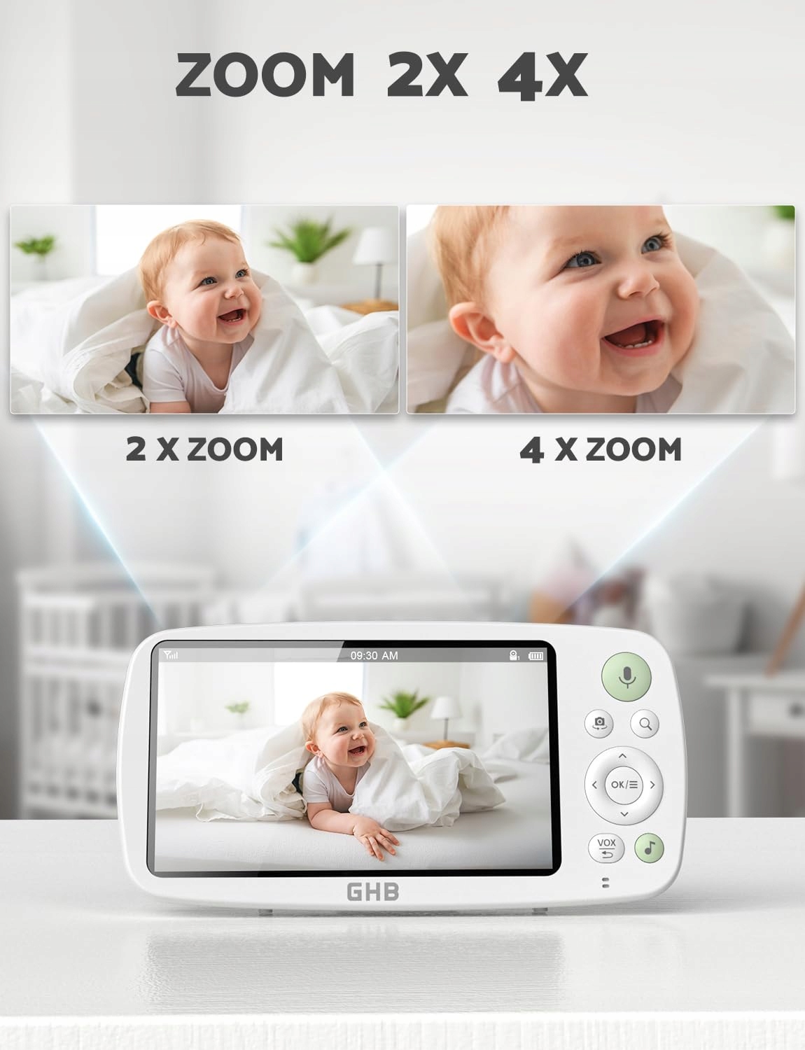 GHB Elektroniczna Niania Kamera 5" HD 1080P 4000mAh VOX 4xZoom 300m — miniatura 5