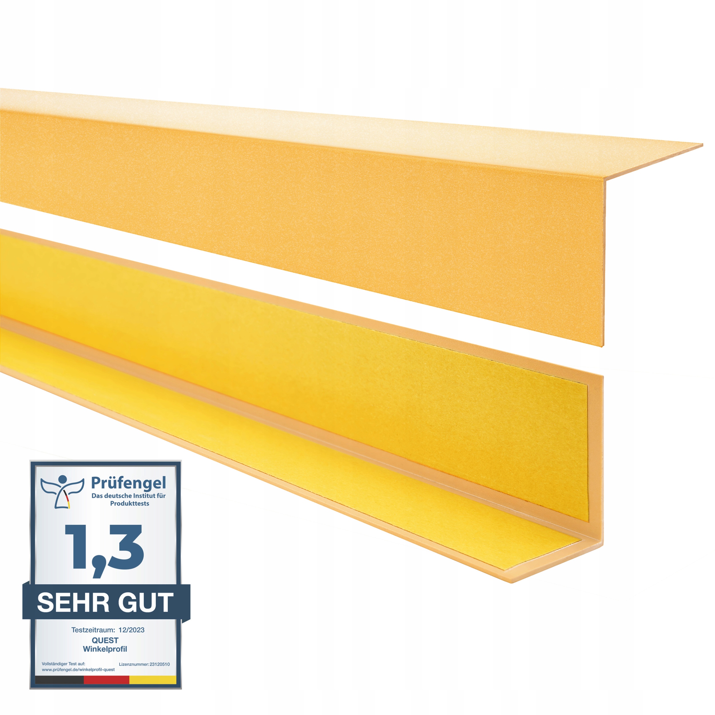 Tvrdý uholník Pvc, uhlový profil, samolepiaci, zlatý, 25x15 mm, 150 cm