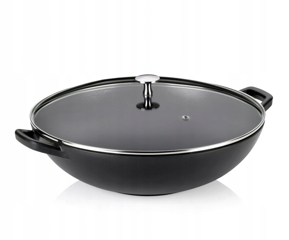 Wok s pokrievkou liatinový Calido 36 cm čierna