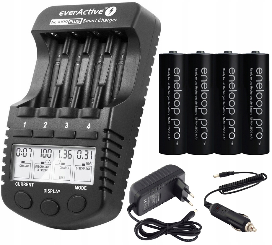 Nabíječka Baterií Aa Aaa LCD 4 Nezávislé Kanály 4 Baterie Eneloop