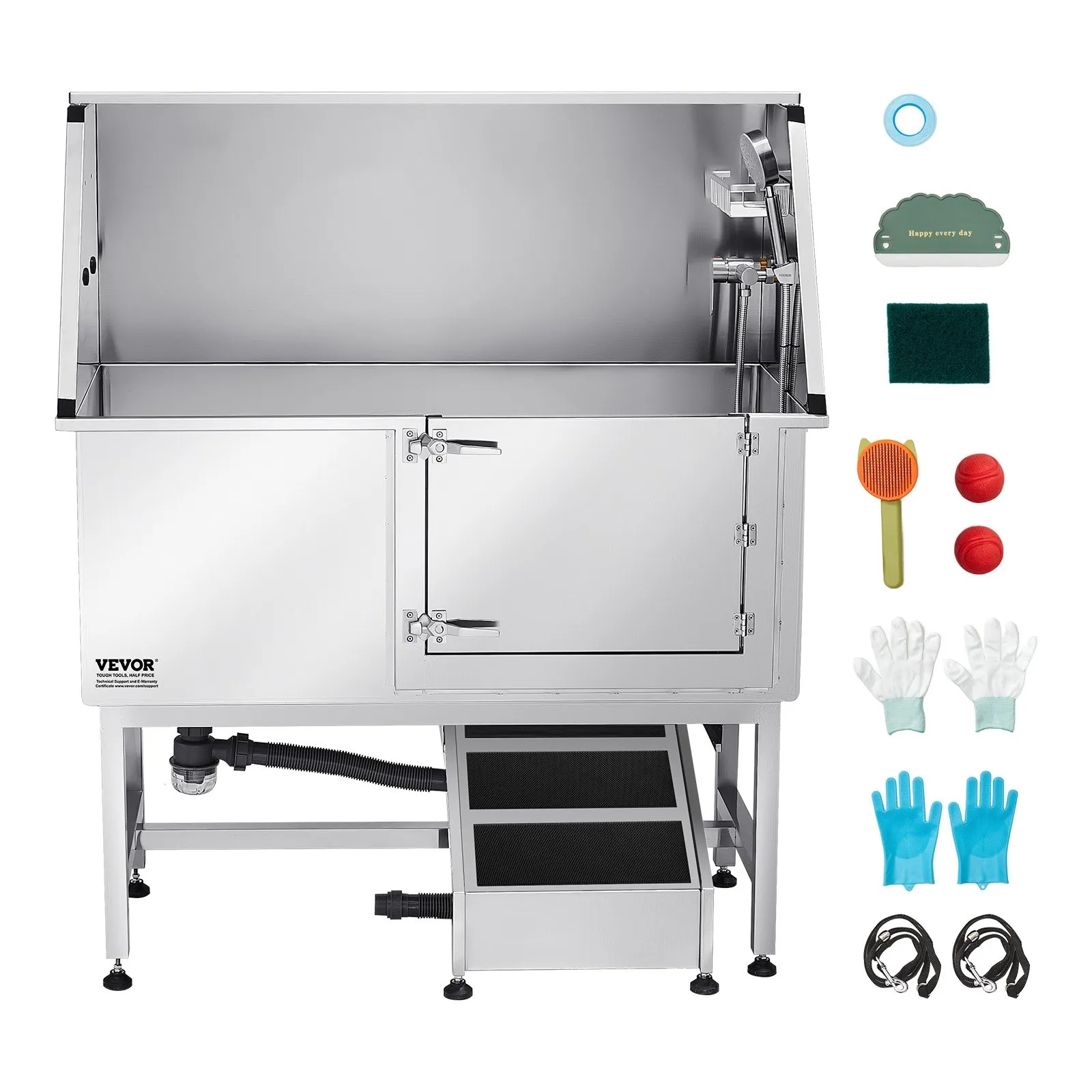 Vana na péči o srst 127 cm, ocel rampa, filtr, sprchový dávkovač pravé dveře