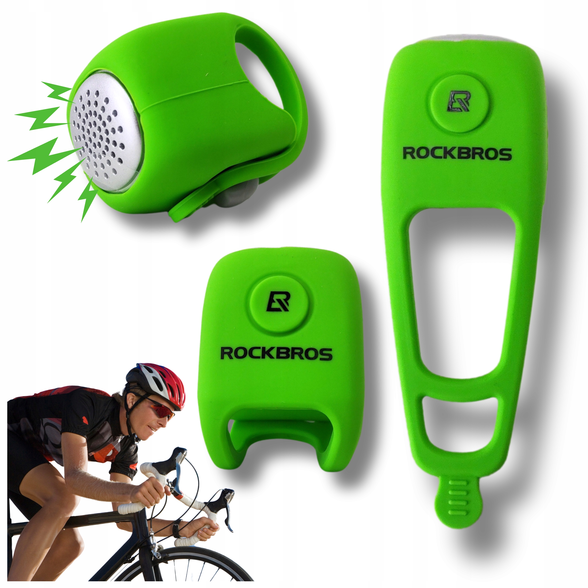 Dzwonek Rowerowy elektroniczny Zielony RockBros CB1709BK 3 różne sygnały