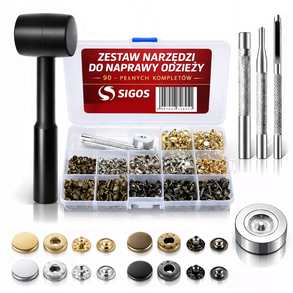 ZATRZASKI NAPY GUZIKI DO UBRAŃ SPODNI ZESTAW DO MONTAŻU 260 ZATRZASKÓW