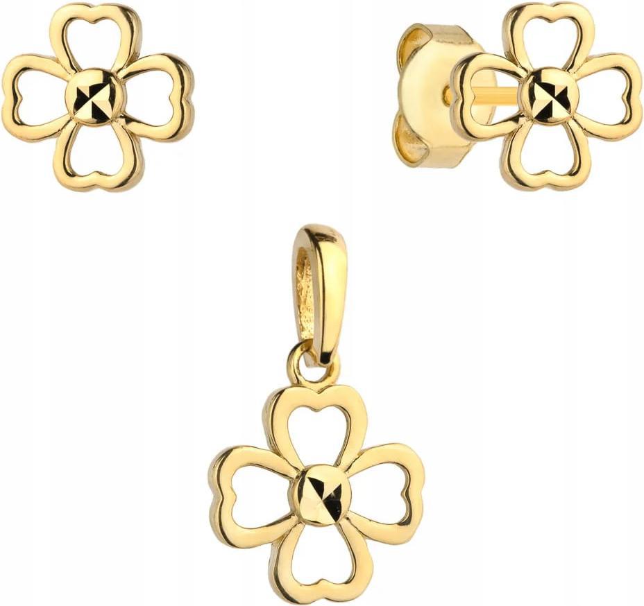 Komplet ze zlata 585 náušnice přívěsek čtyřlístek čtyřlístek 14Kt