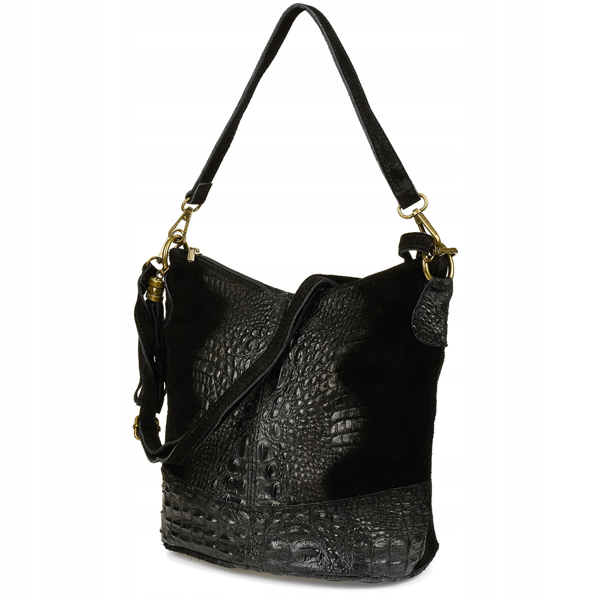 Kožená semišová kabelka Croco z přírodní kůže kabelka přes rameno