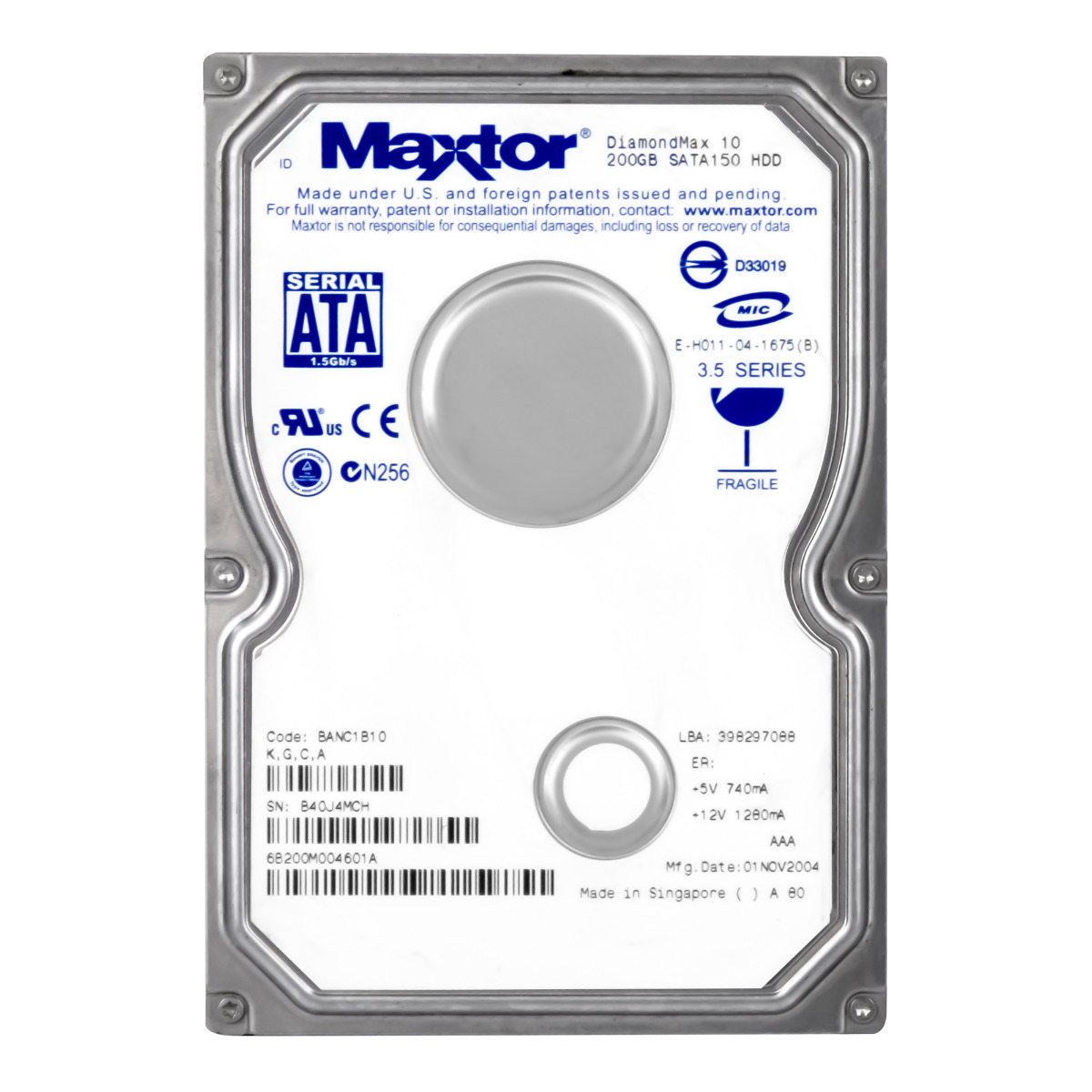 Maxtor DiamondMax 10 200GB 7.2K Sata 3.5'' 6B200M0