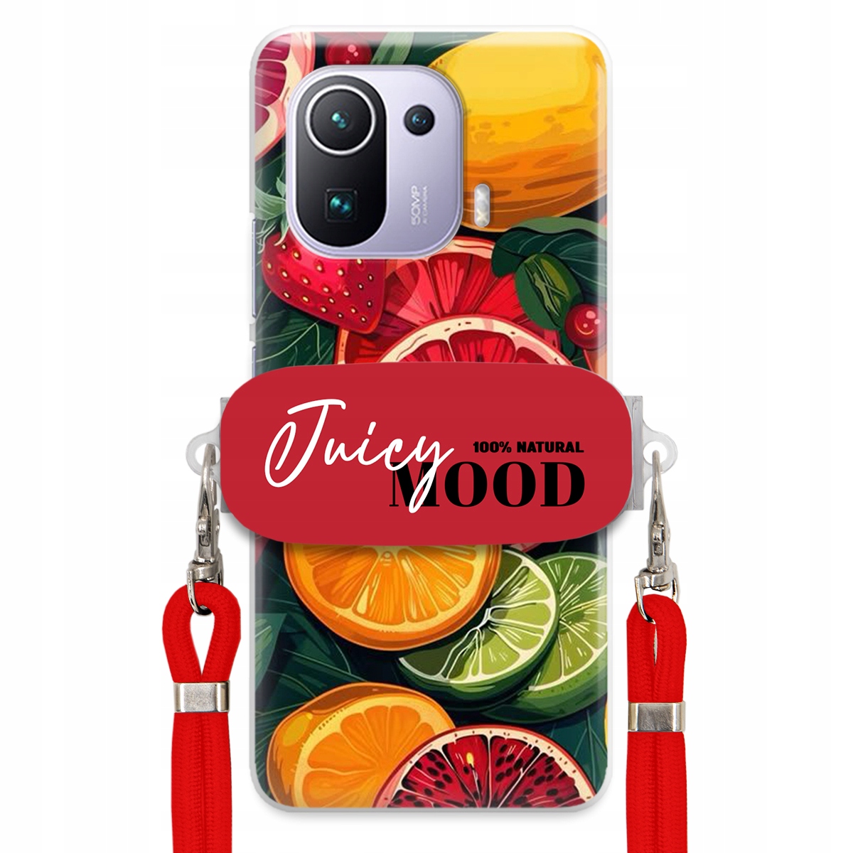 Puzdro pre Xiaomi Mi 11 Pro Červené Crossbody vodítko držiak Juice Mood Ovocie