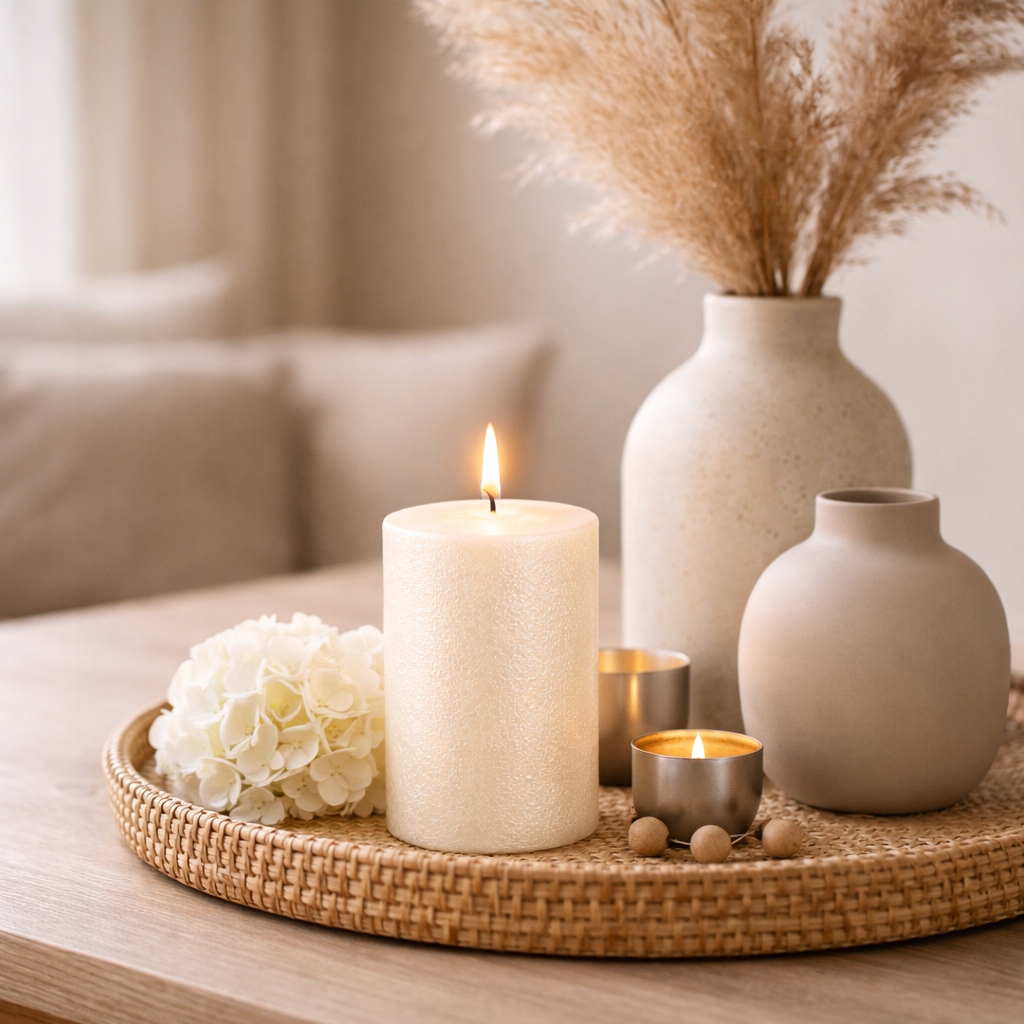 Świeca dekoracyjna walec – kremowa,10 cm,Ø 6,8 cm, czas palenia 36h