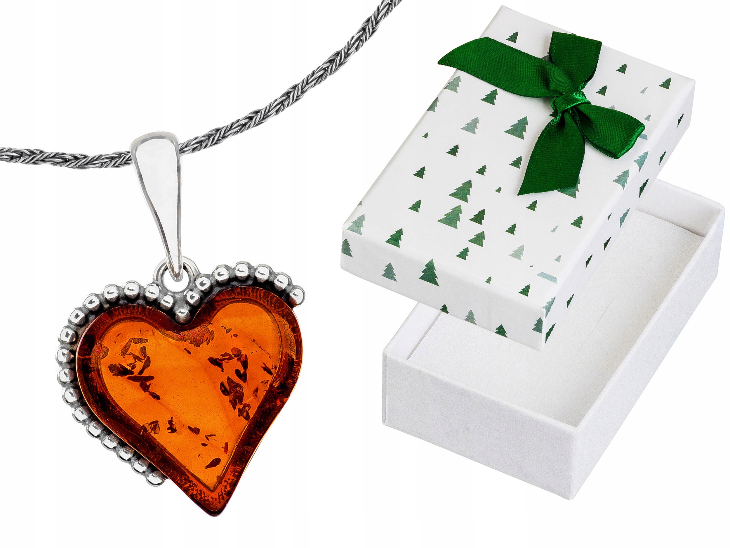 Krátký stříbrný oxidovaný dámský náhrdelník Srdce jantar Stříbro Choker 35