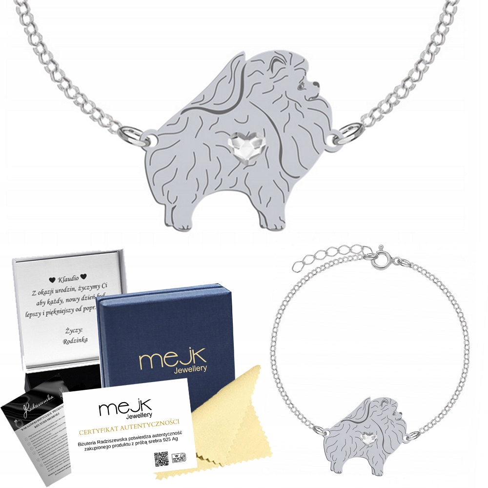 Stříbrný náramek Miniaturní špic 925 Řetízek Šperky Gravírování Bonus