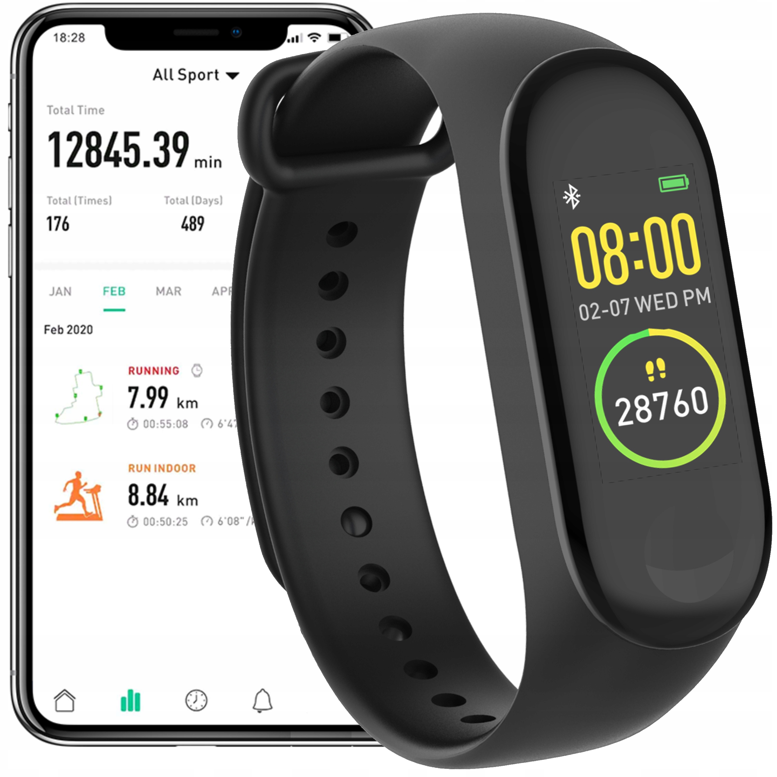 Smartband Női karóra Férfi sport karpánt Fitband lépésszámláló fekete