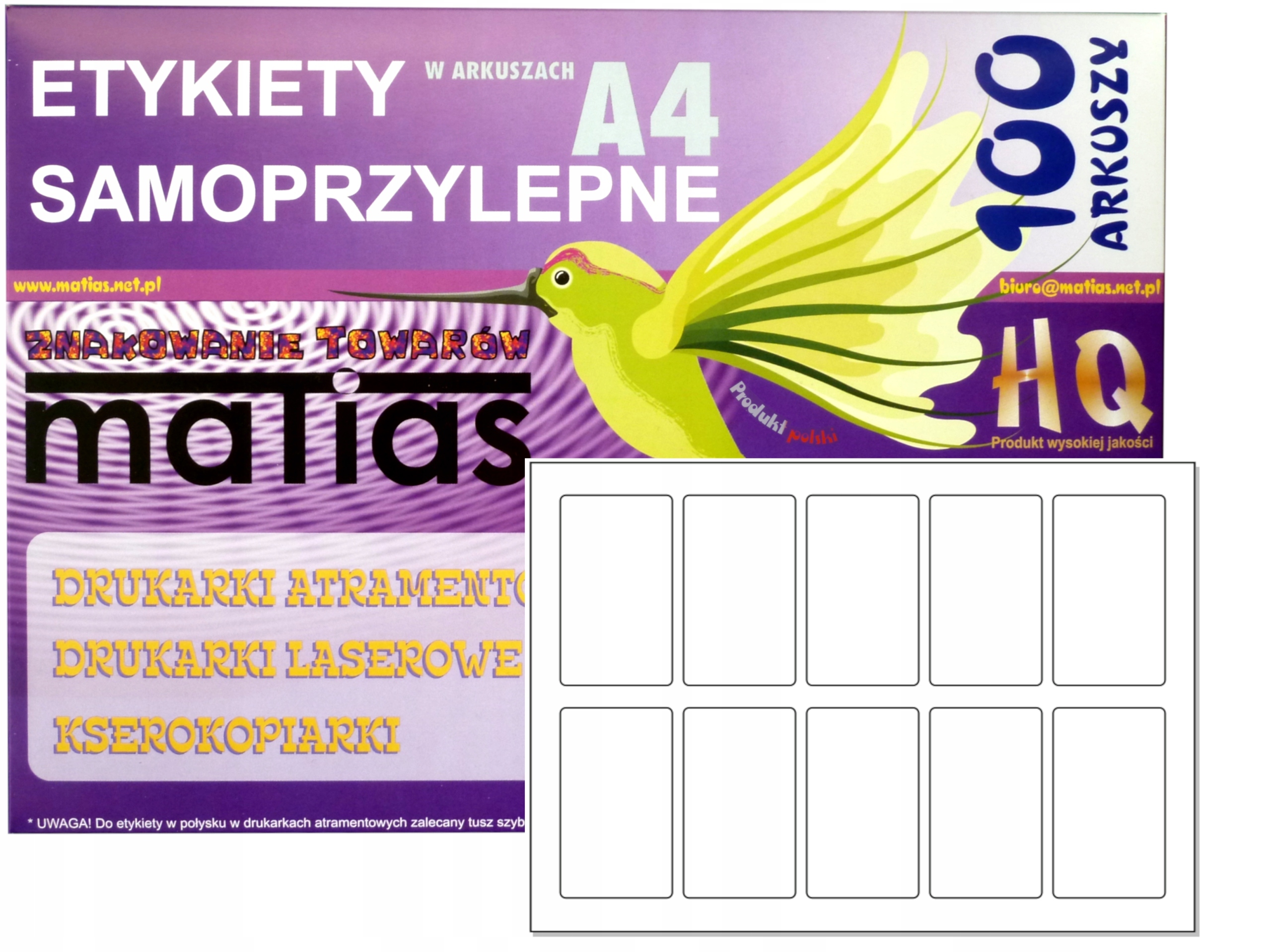 Arkusz A4 etykiety samoprzylepne z połyskiem 85x50