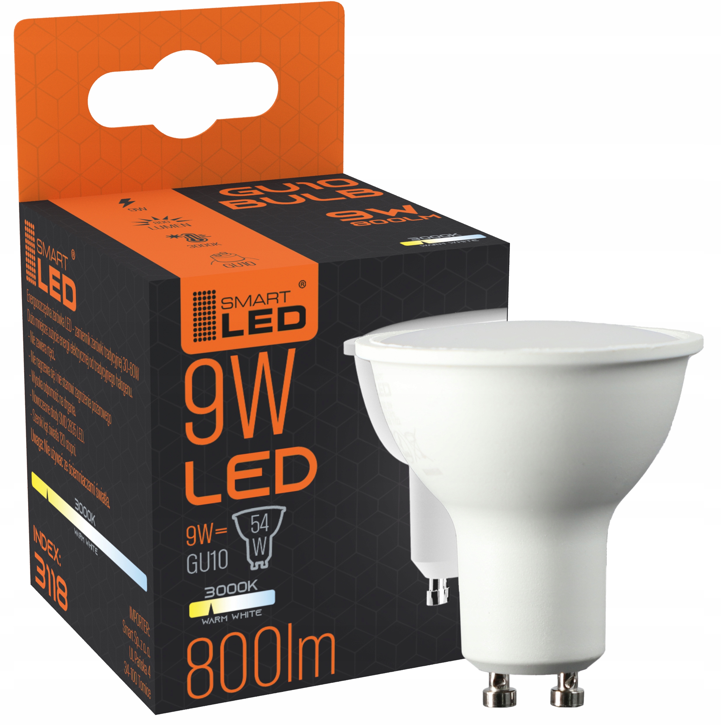

Żarówka GU10 Led 2835 Smd 9W CCD Ciepła Biała