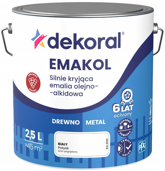 Emakol Strong Emalia Do Drewna I Metalu Biały Połysk Ral 9003 2.5L