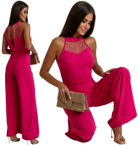 DŁUGI KOMBINEZON Z SIATECZKĄ RÓŻOWY OKOLICZNOŚCIOWY NA WESELE KOMUNIĘ