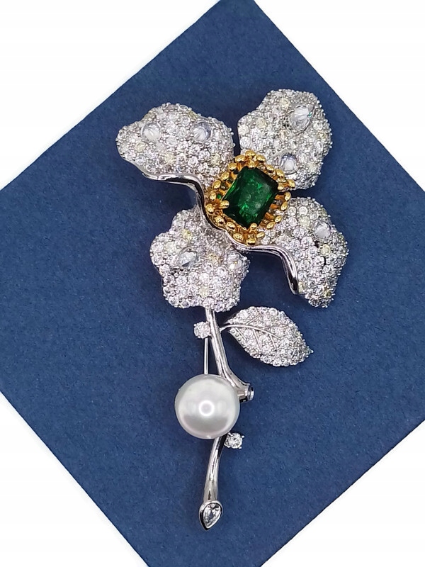 Luxusní Brož Přívěsek Květina Klenot Stříbrný Rhodiovaný Krabička Jako Dárek