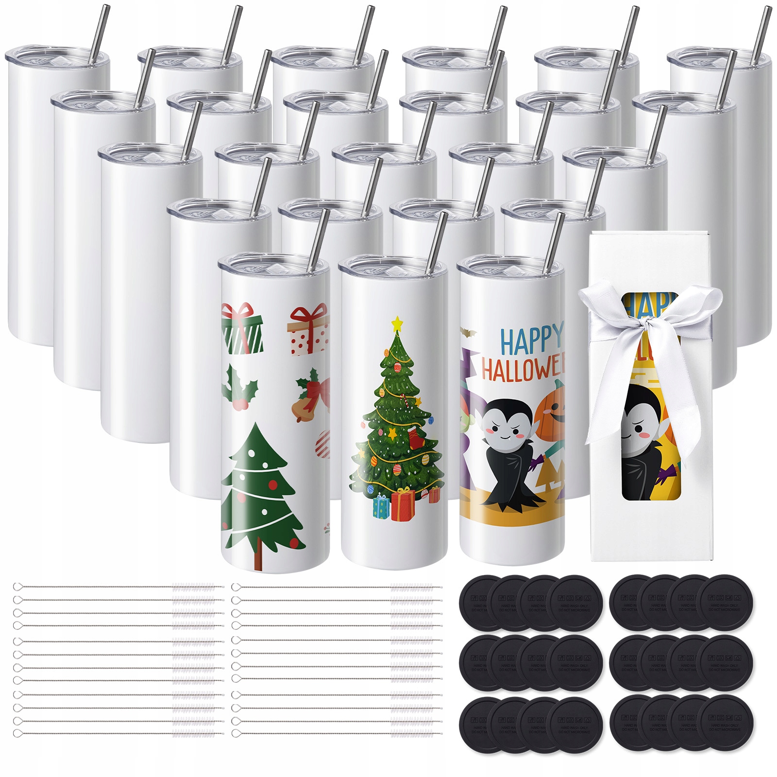 Vevor 24-PACKOVÝ Hrnček Na Sublimáciu 20 Oz Nerezová Oceľ S Pokrievkou