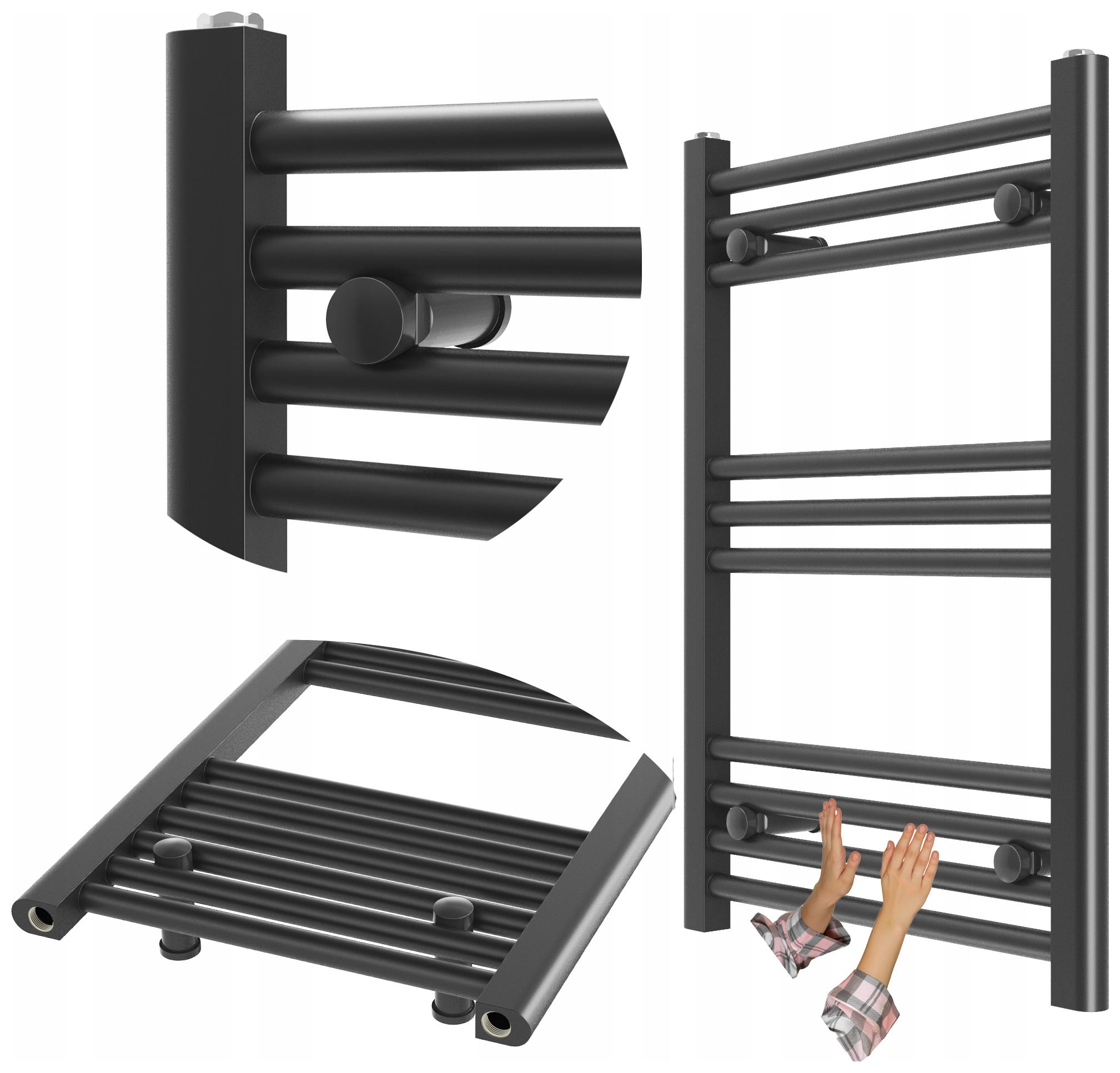 Kúpeľňový Ohrievač Čierny Rebrík 50x70 cm Kaloryfer Montáž 180° Breno