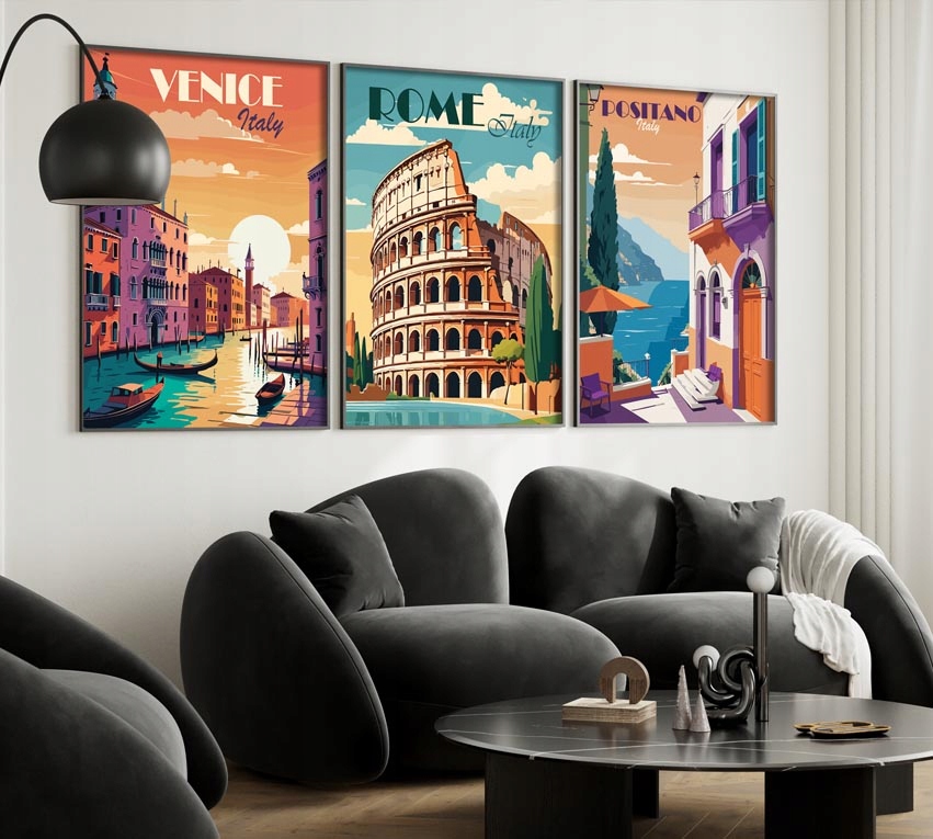 Plakaty Obrazy Pozdróż włoskie miasta Wenecja Rzym Positano Grafiki Vintage Kod producenta set_143
