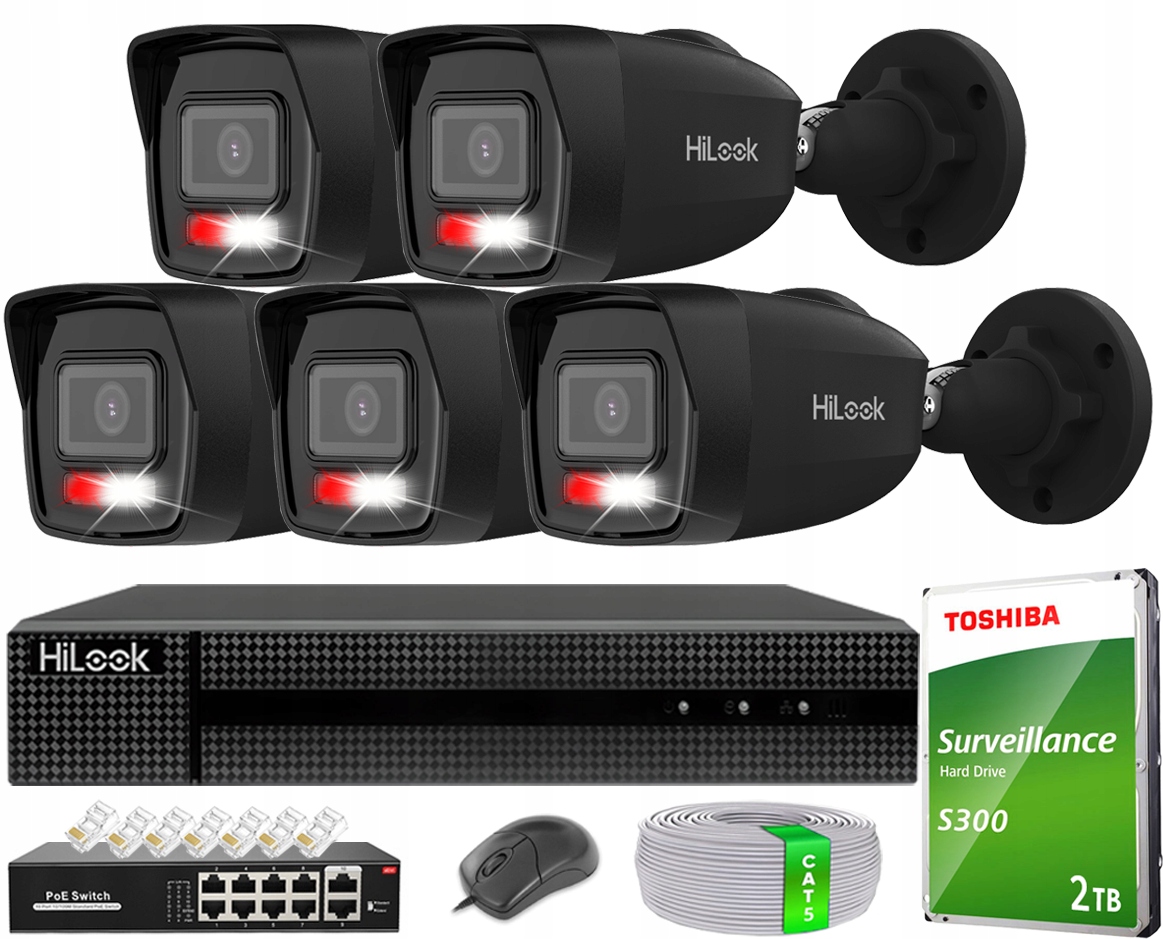 Sada 5 Kamer Pro Monitorování 6MPX Ip Externí Černá Hilook Hik Disk 2TB