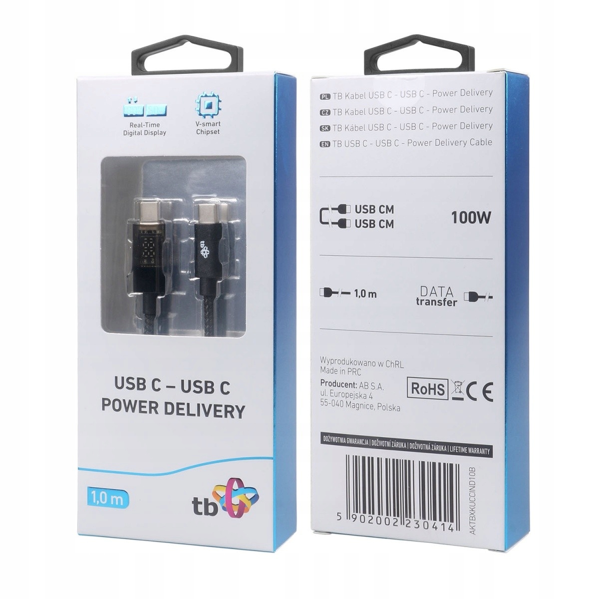 Tb Kabel Usb C Usb C 1m ze wskaźnikiem mocy ładowania Led (100 W)